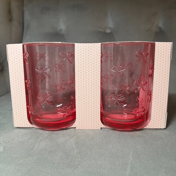 Cupcakes and Cashmere Valentine’s Day Pink Bow 16 Oz Acrylic‎ Tumblers Set 2 NWT - Picture 1 of 4